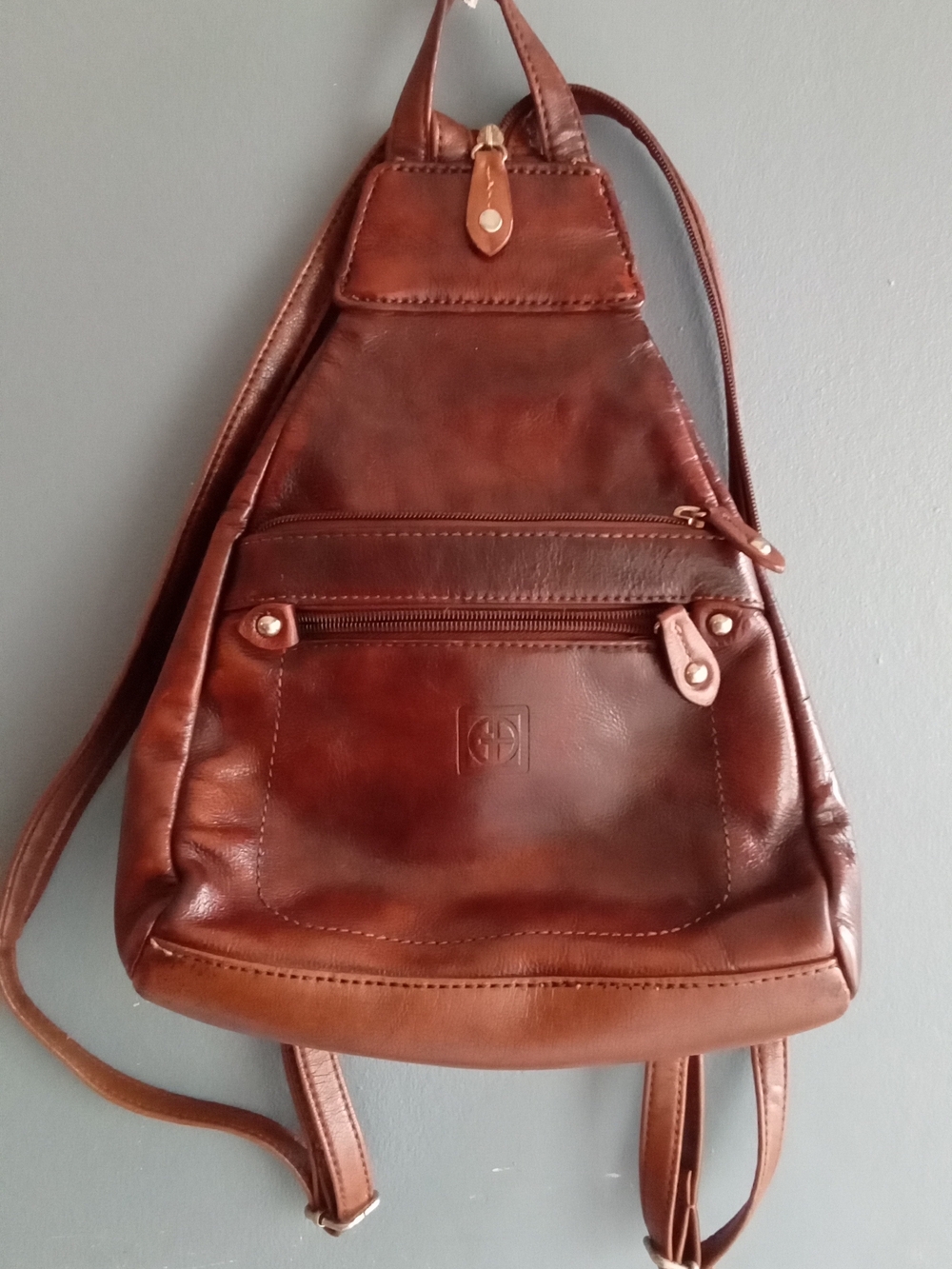 Giani Bernini Brown Leather Sling Backpack Organizer Bag Cognac